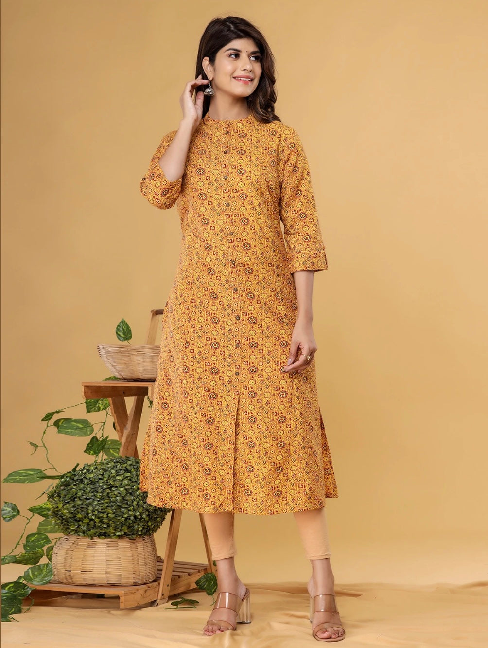Mustard Yellow Casual Wear Straight Kurti