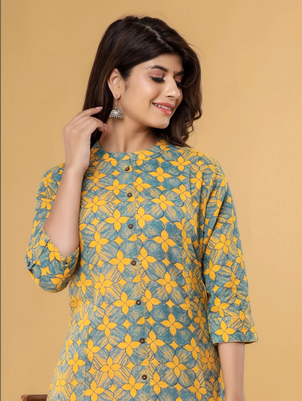 Yellow Casual Wear Straight Kurti