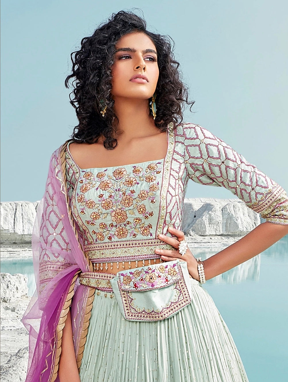 Pista Green Wedding Wear Lehenga Choli