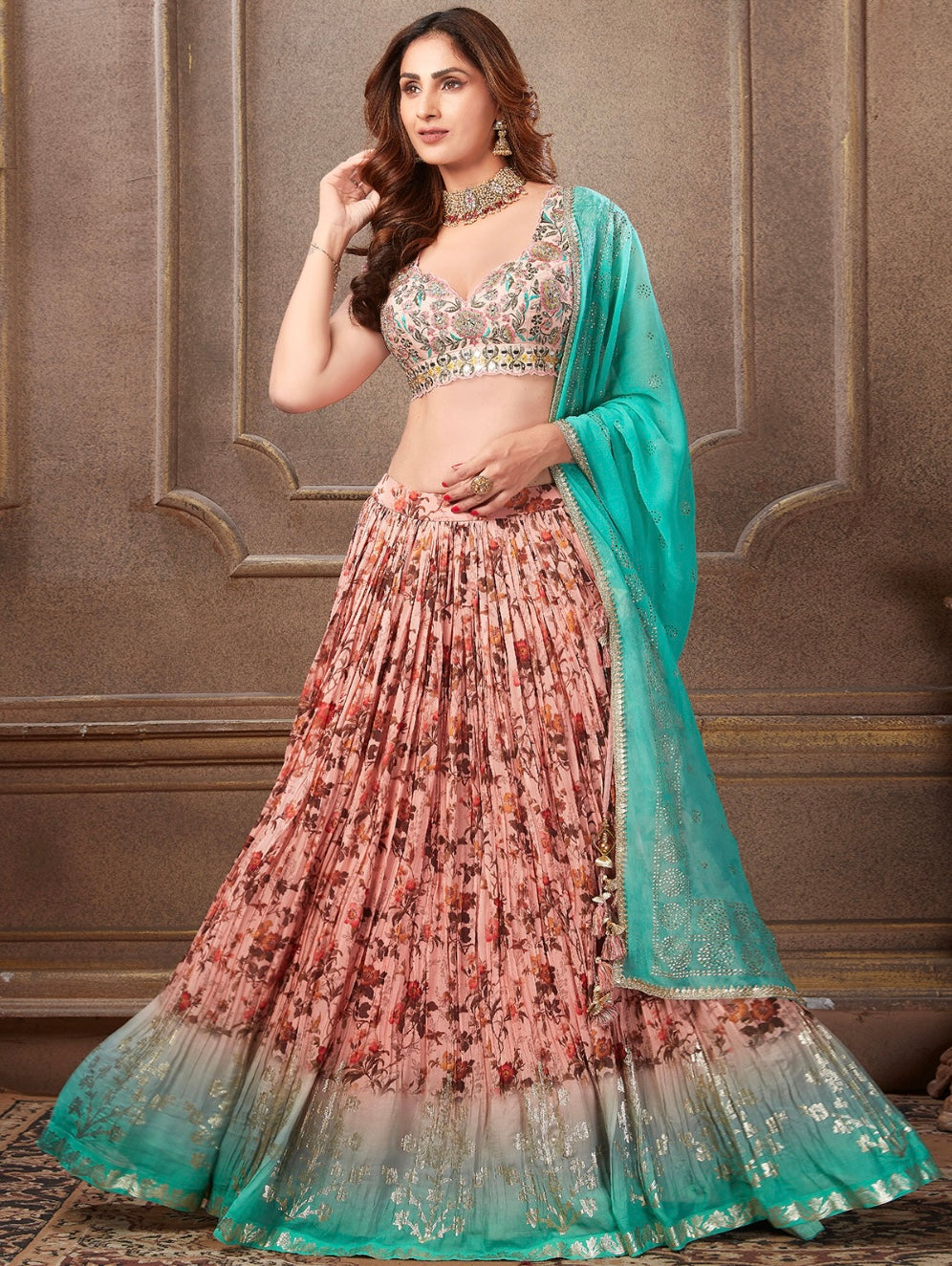 Peach Wedding Wear Lehenga Choli