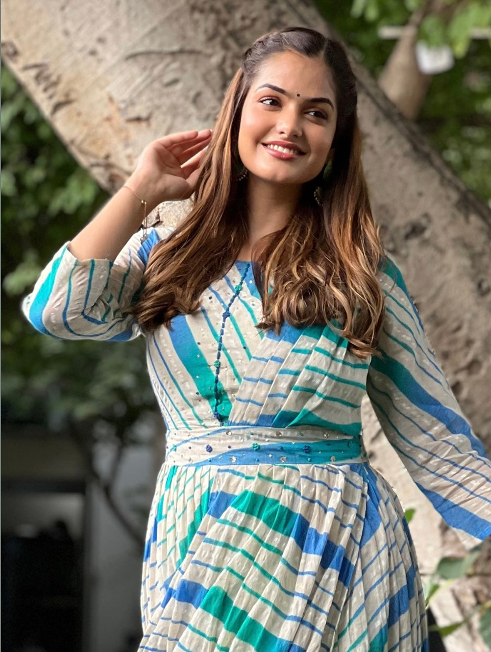 Blue and White Festive Wear Long Kurti