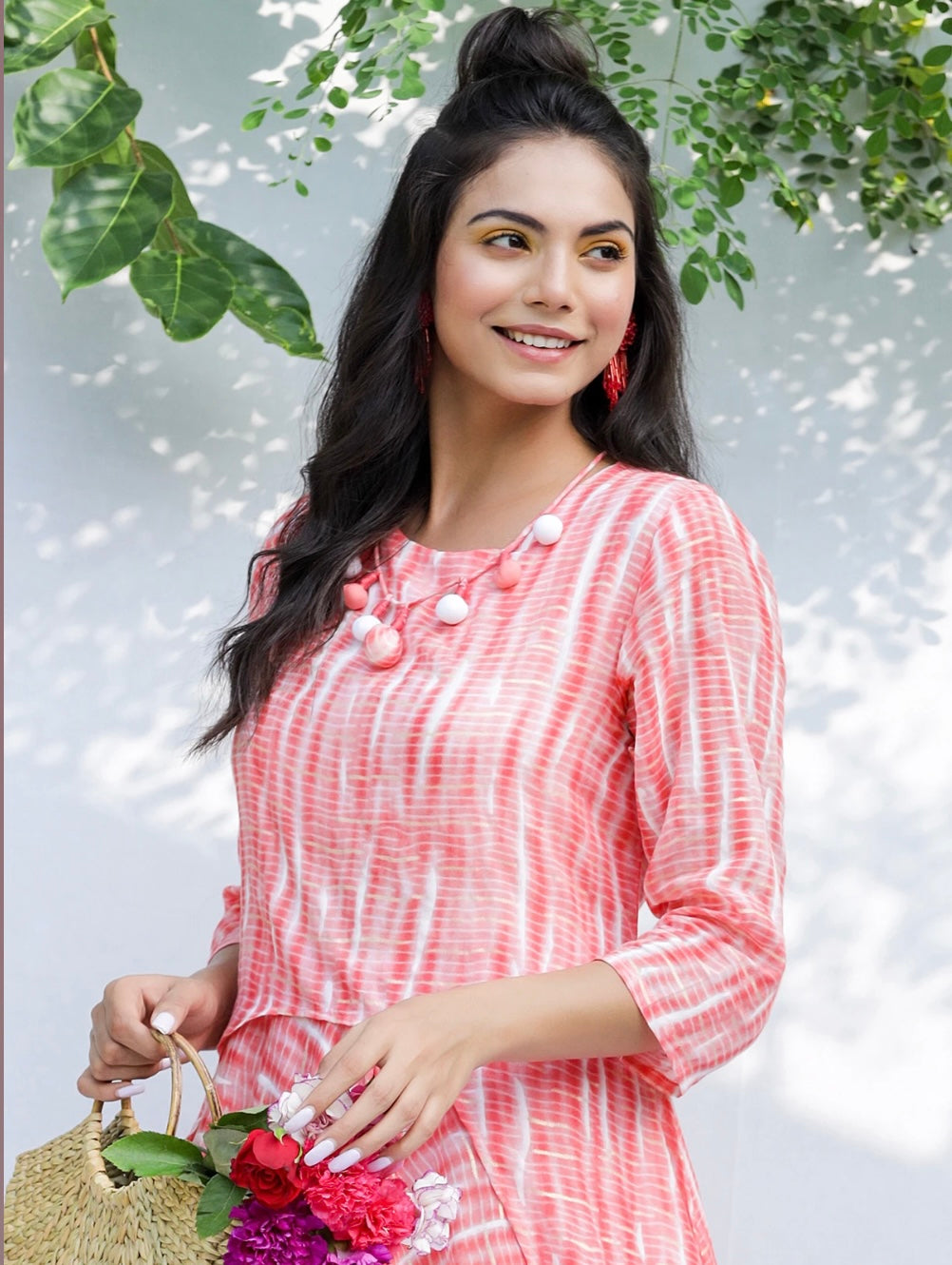 Coral Pink Festive Wear Long Kurti