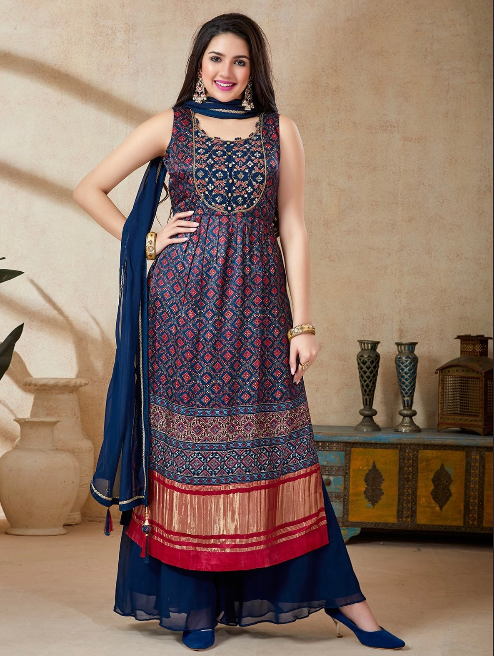 Navy Blue Palazzo Anarkali Suit
