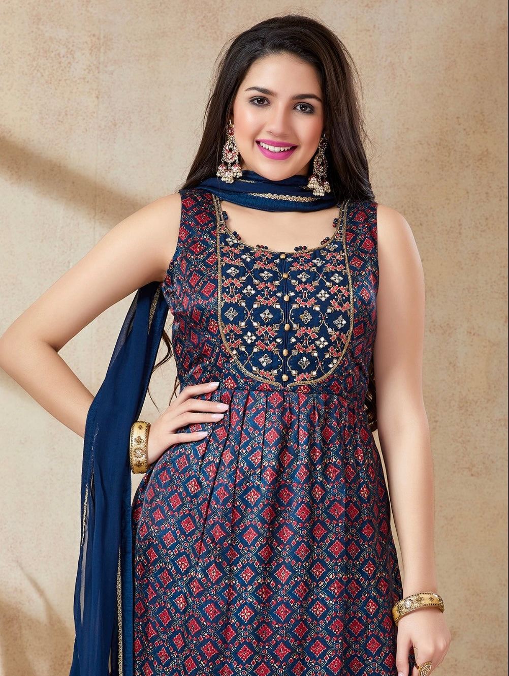 Navy Blue Palazzo Anarkali Suit
