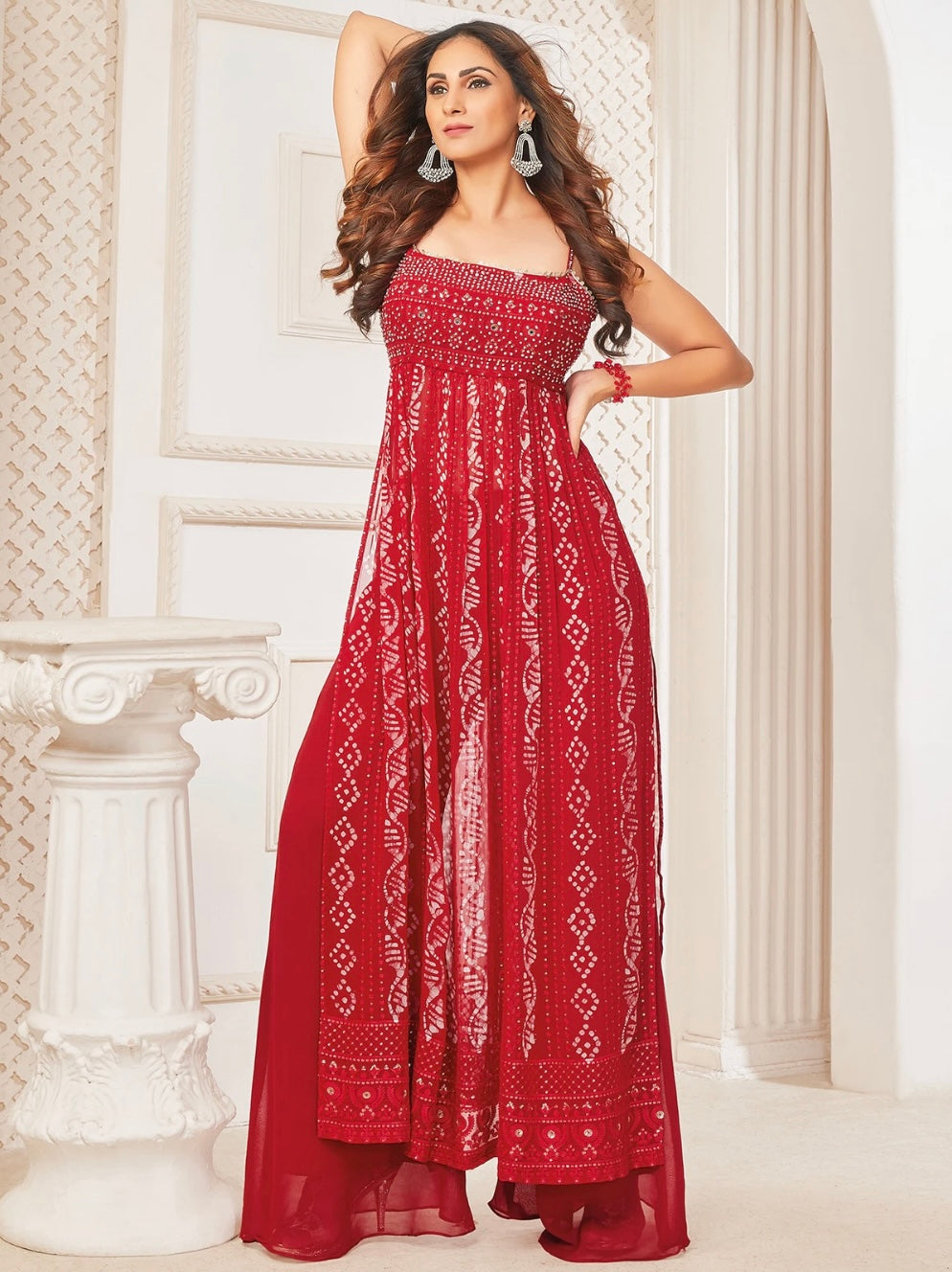 Spaghetti Strap Maroon Palazzo Suit