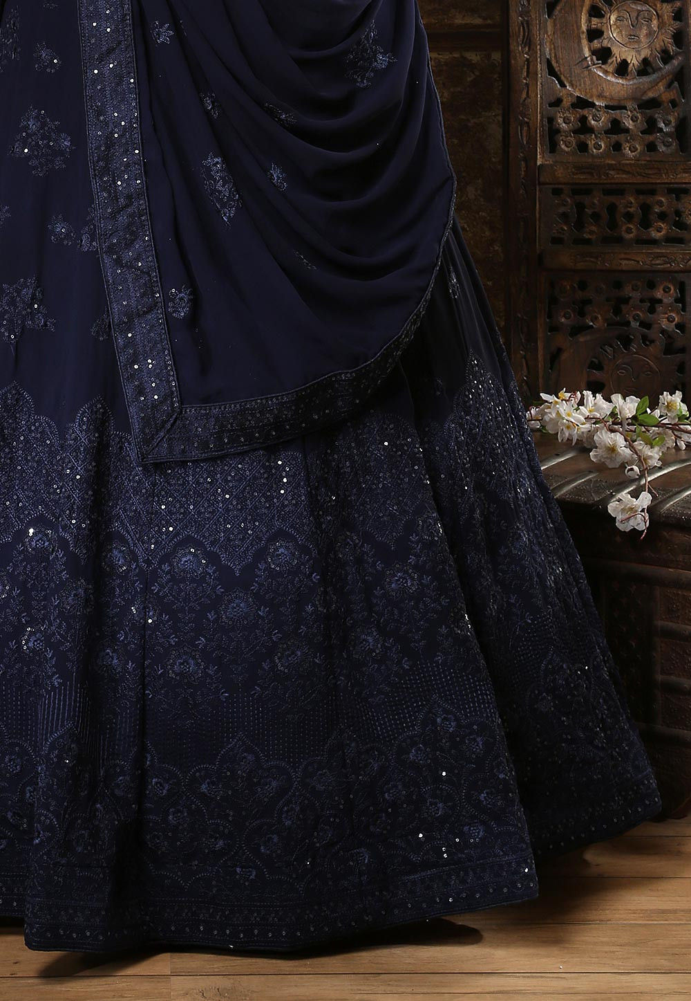 Navy Blue Wedding Wear Georgette Lehenga Choli