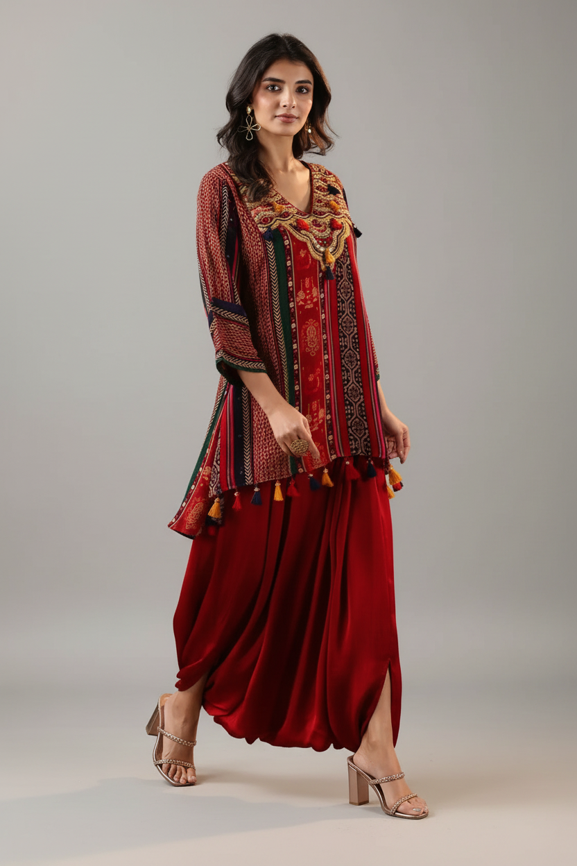 Maroon Dhoti Salwar Suit