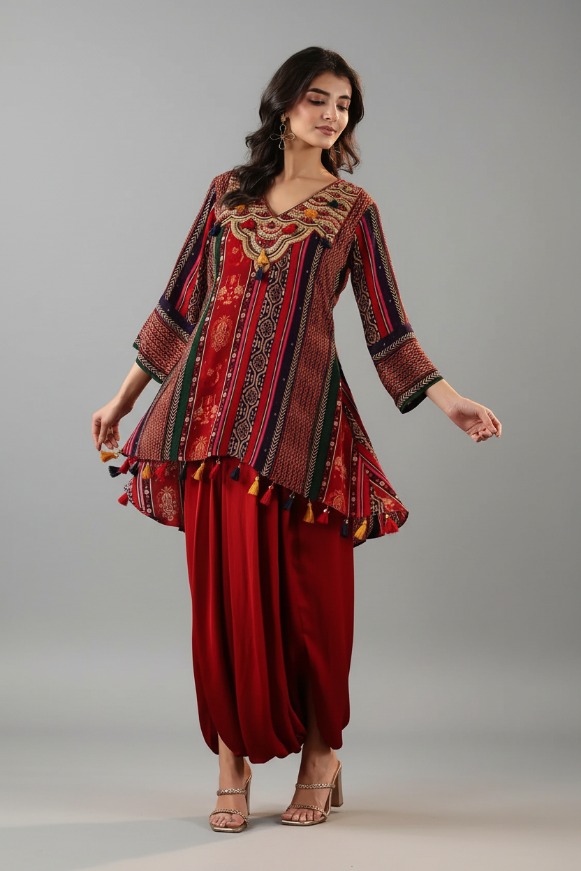 Maroon Dhoti Salwar Suit