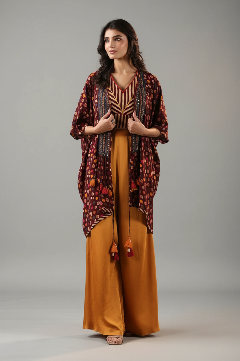 Wine and Yellow Indo-Western Outfit