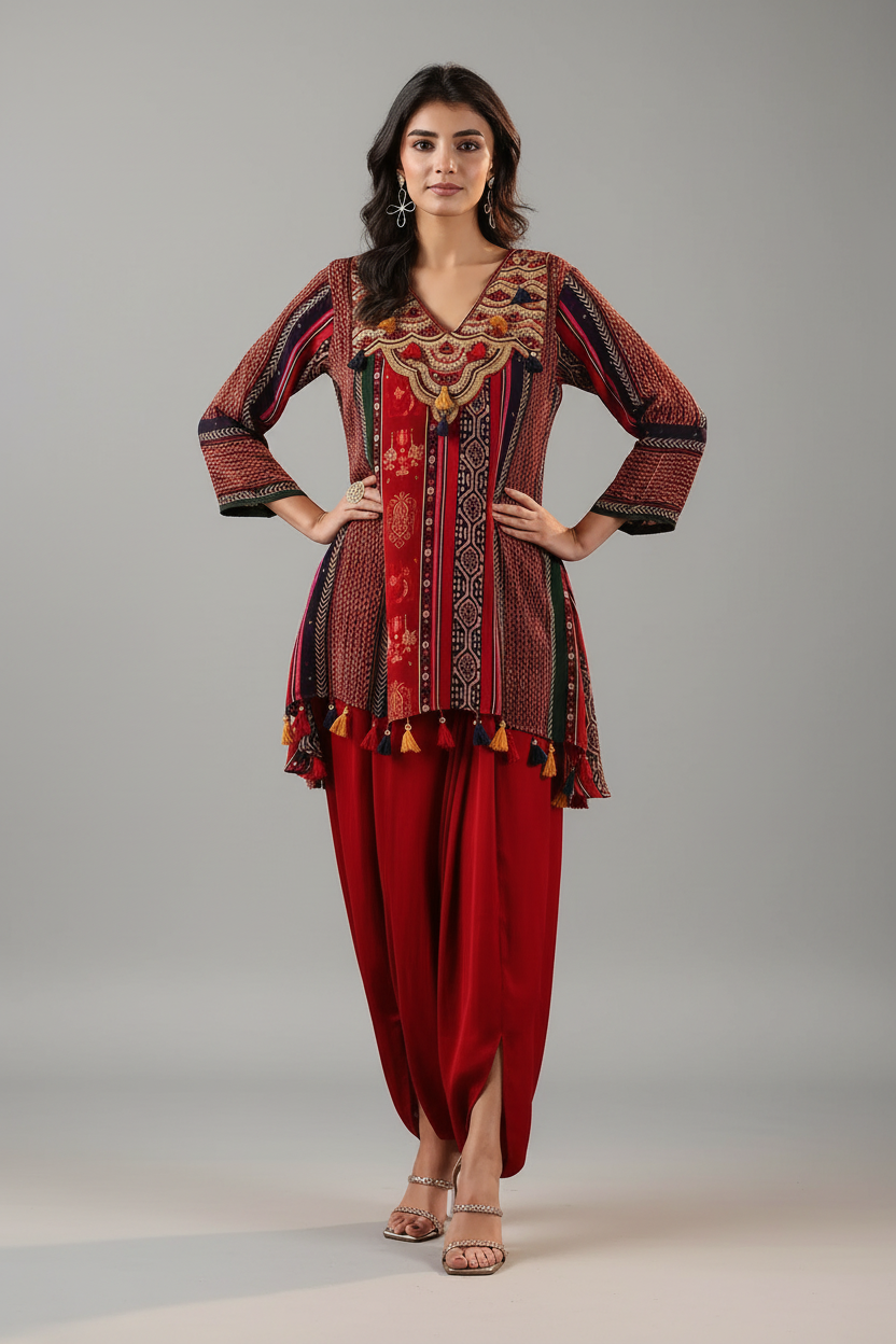 Maroon Dhoti Salwar Suit