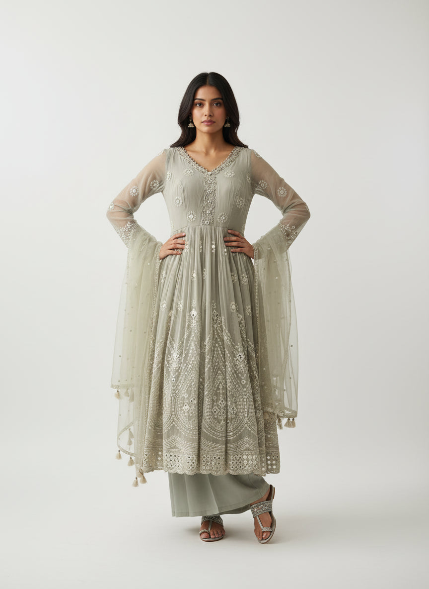 Light Grey Palazzo Anarkali Suit