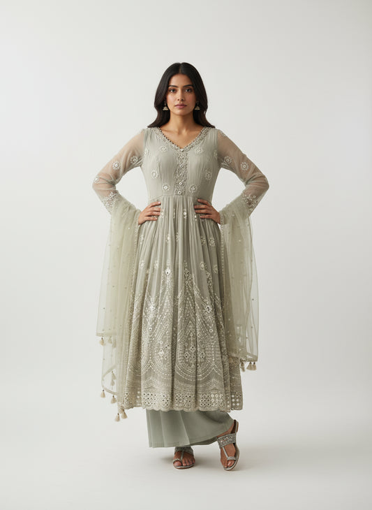 Light Grey Palazzo Anarkali Suit