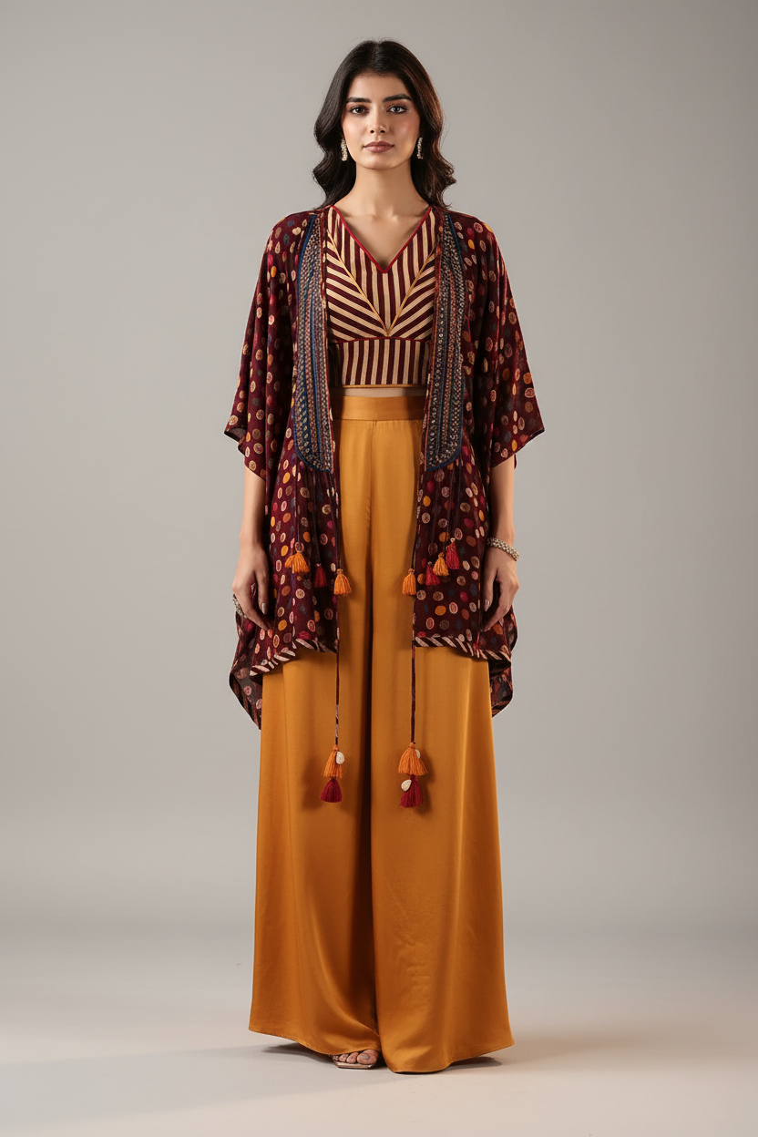 Wine and Yellow Indo-Western Outfit