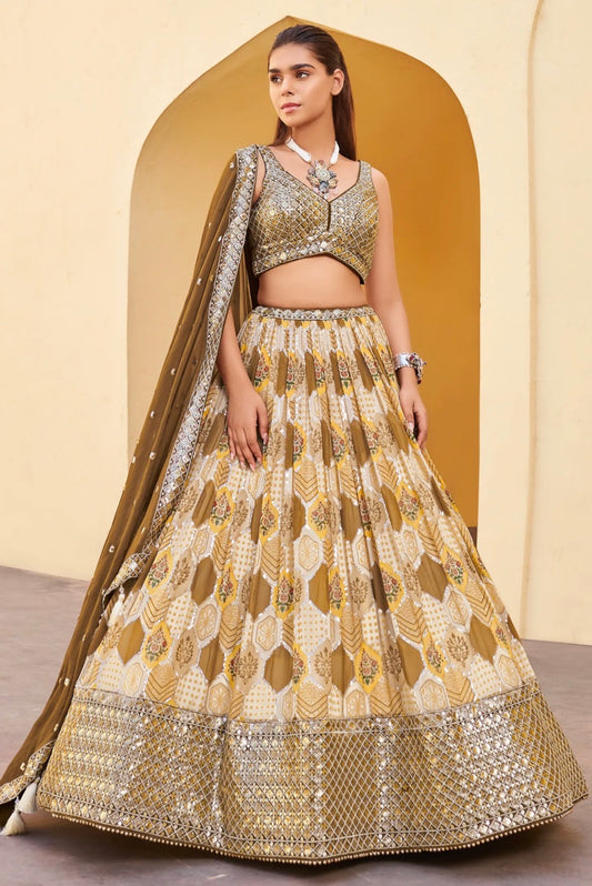 Olive Green Wedding Wear Lehenga Choli