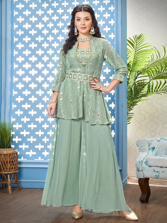 Pista Green Palazzo Salwar Suit