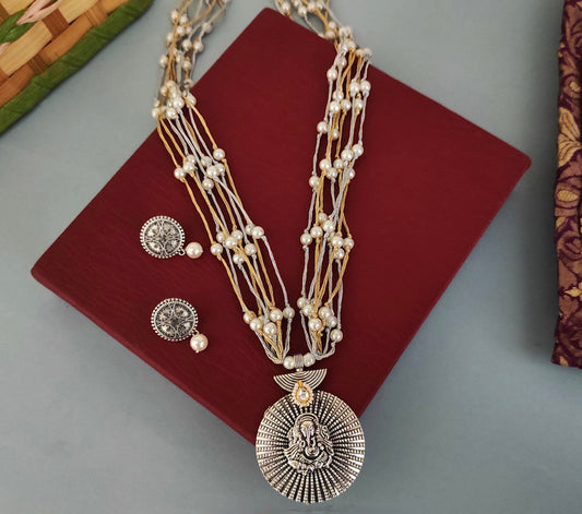 Ganesh Pendant Oxidized Necklace
