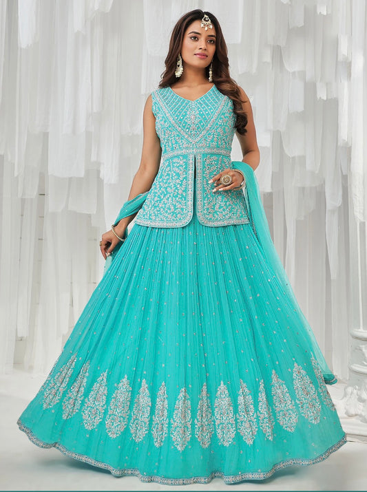 Aqua Blue party lehenga Choli