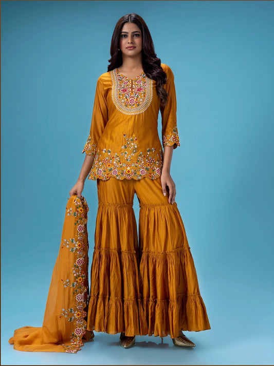 Mustad Yellow Color Sharara Suit