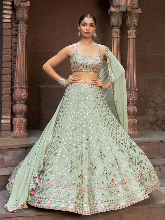 Pista Green Wedding Wear Lehenga Choli