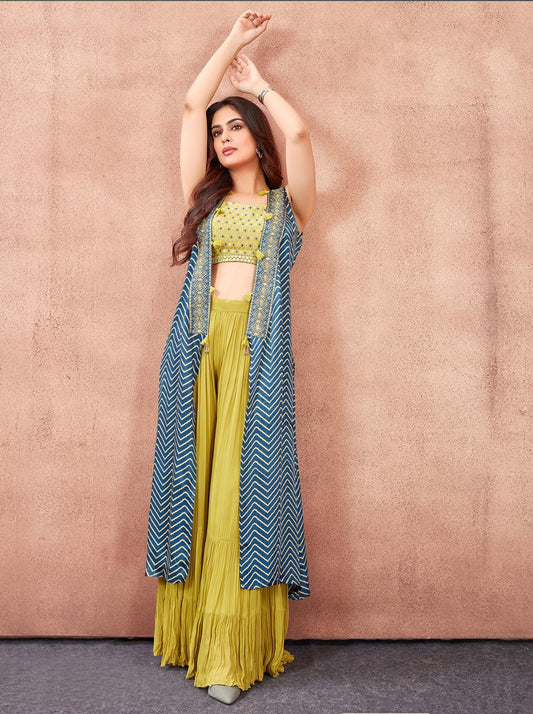 Yellow and Blue Palazzo Suit With Snug