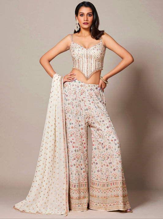 White Crop Top Style Palazzo Suit