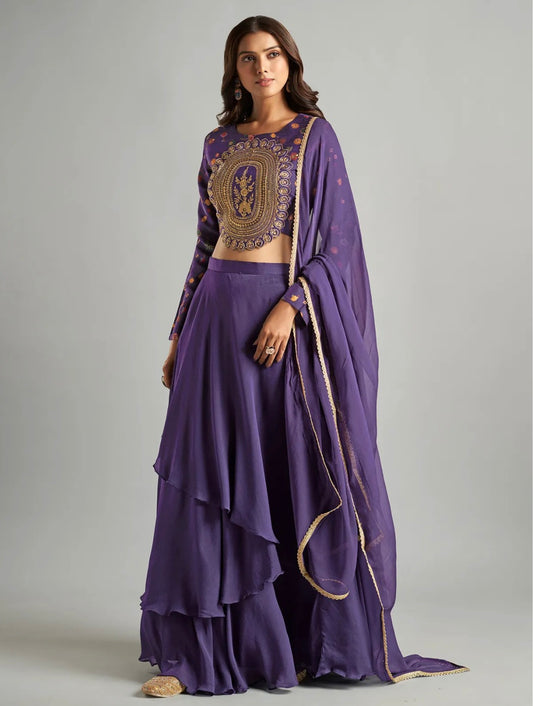 Purple Color Indo-Western Lehenga Choli