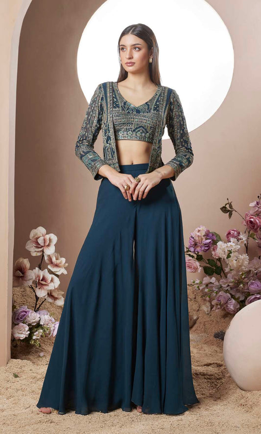 Navy Blue Palazzo Suit with Jacket