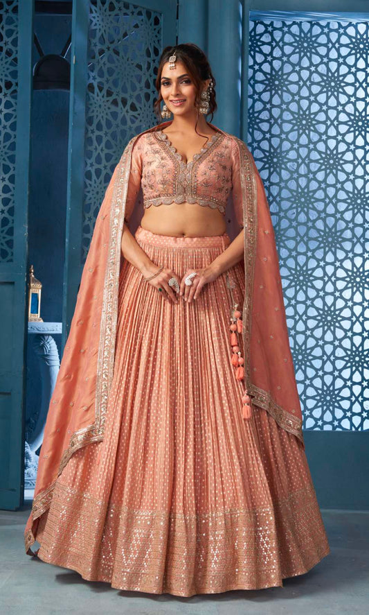 Peach Wedding Wear Lehenga Choli