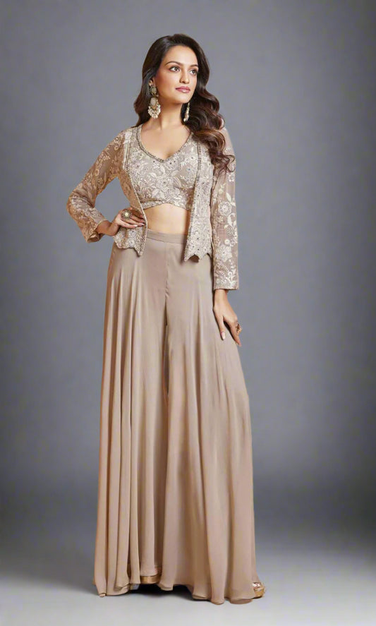 Beige Palazzo Suit with Jacket