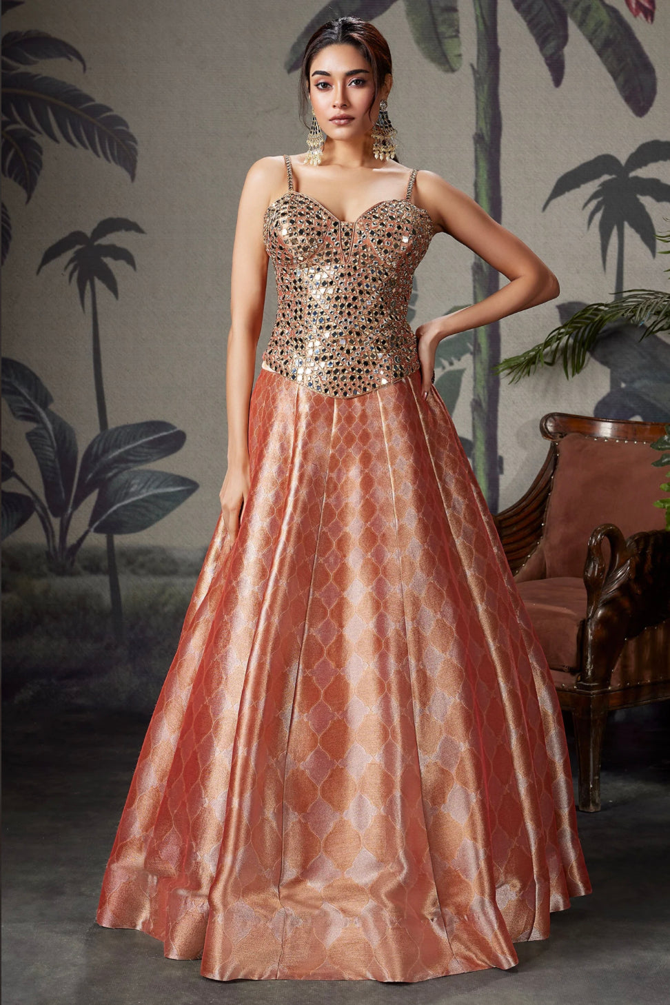 Peach Party Wear Lehenga Choli