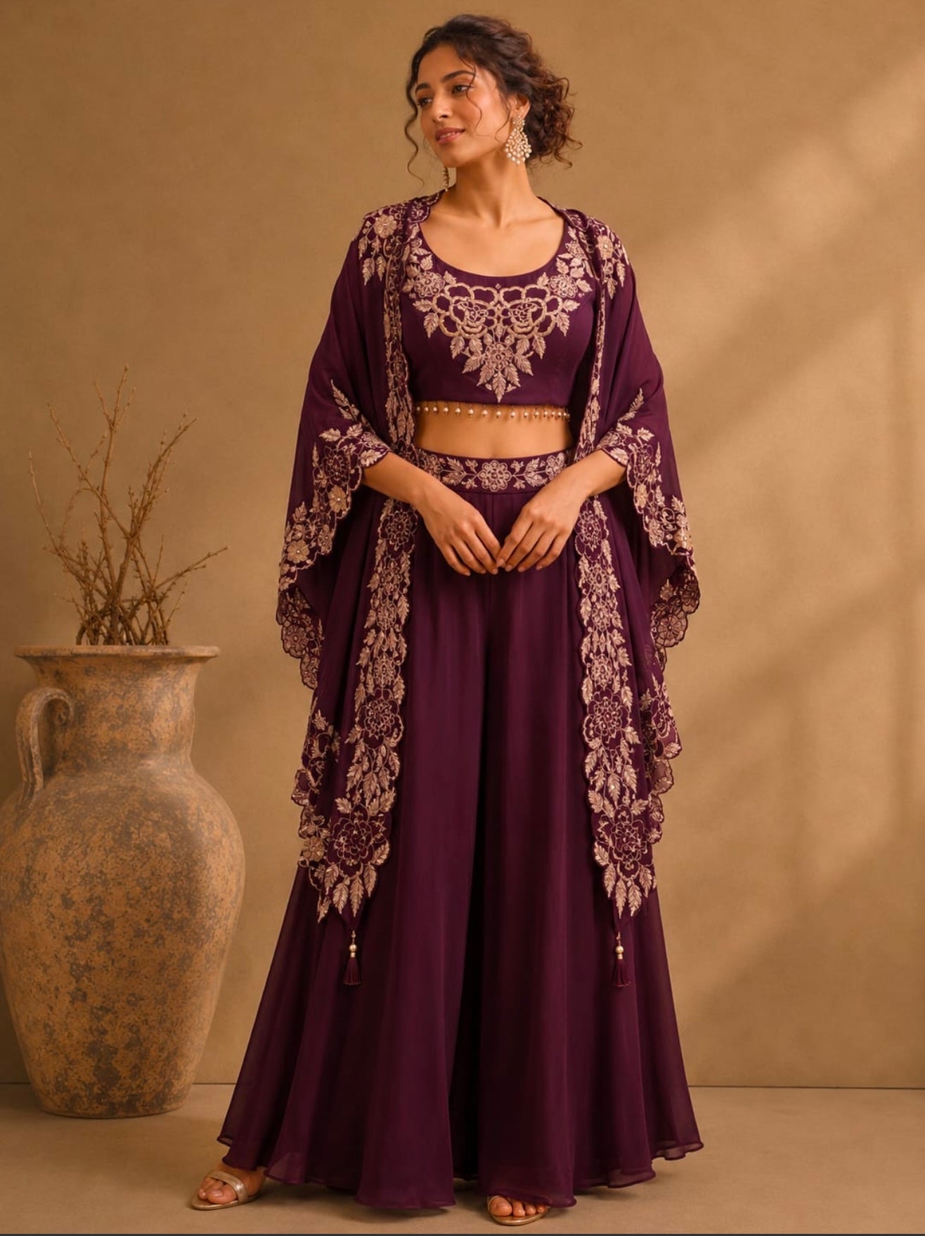 Magenta Palazzo Suit With Snug