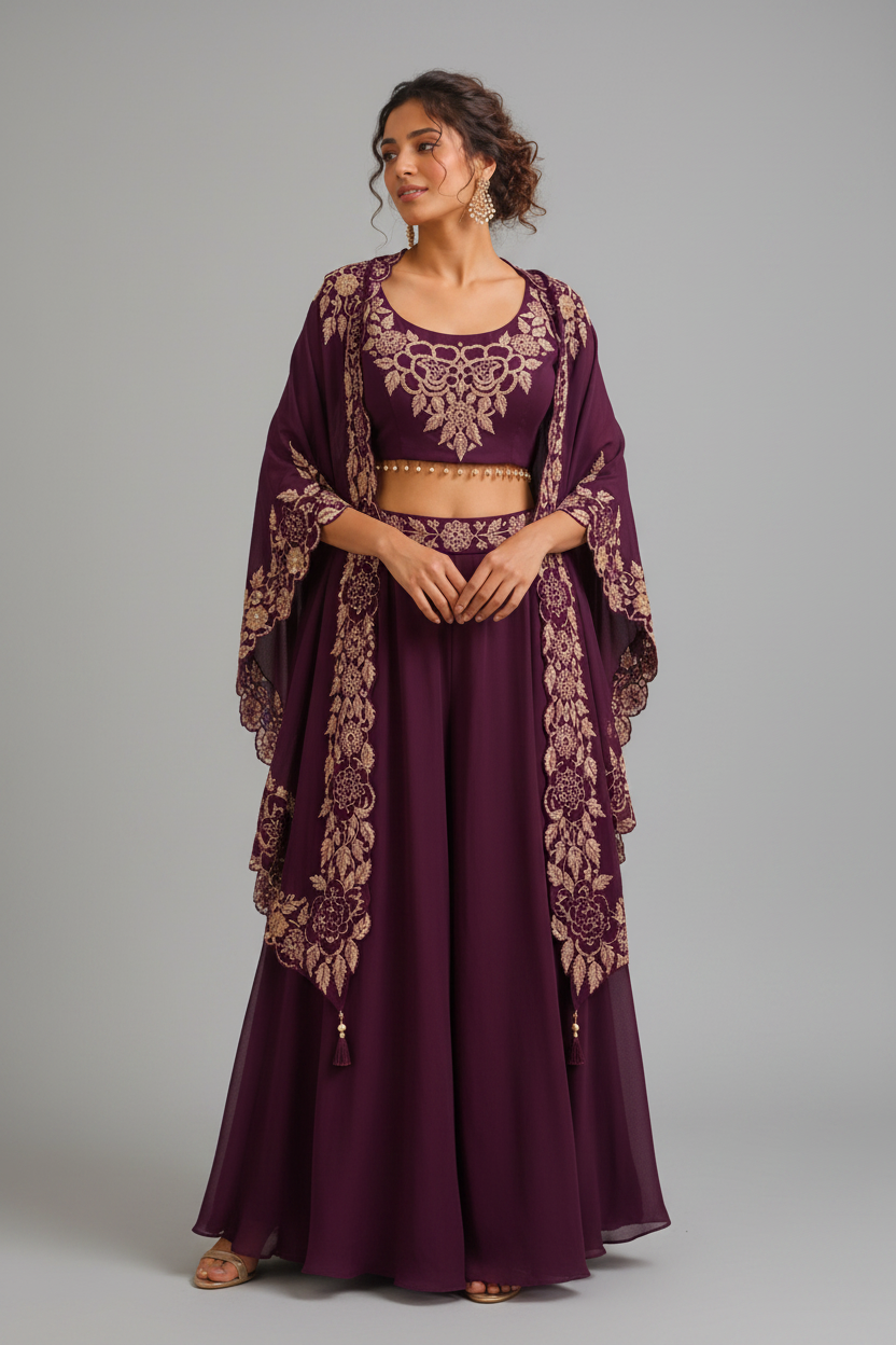 Magenta Palazzo Suit With Snug