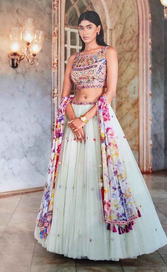 Pastel Green Wedding Wear Lehenga Choli