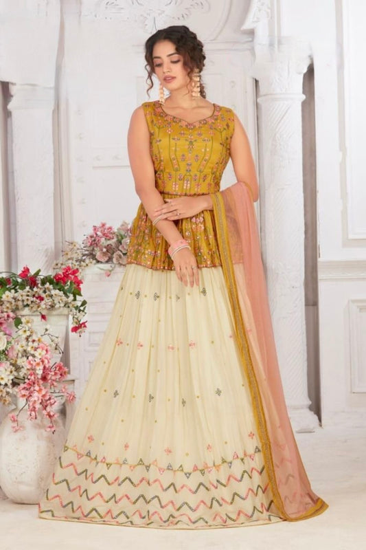 Yellow and Cream Wedding Wear Lehenga Choli