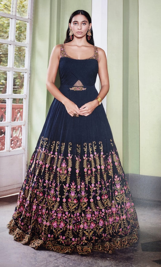 Navy Blue Party Wear Gown