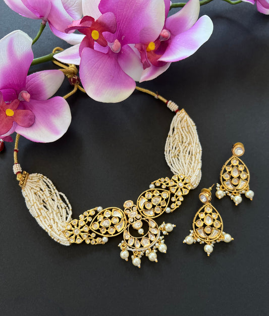 Gold Polish Kundan White Necklace