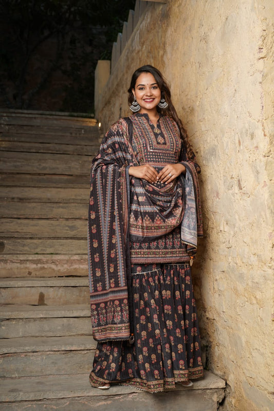 Black and Gray Sharara Suit