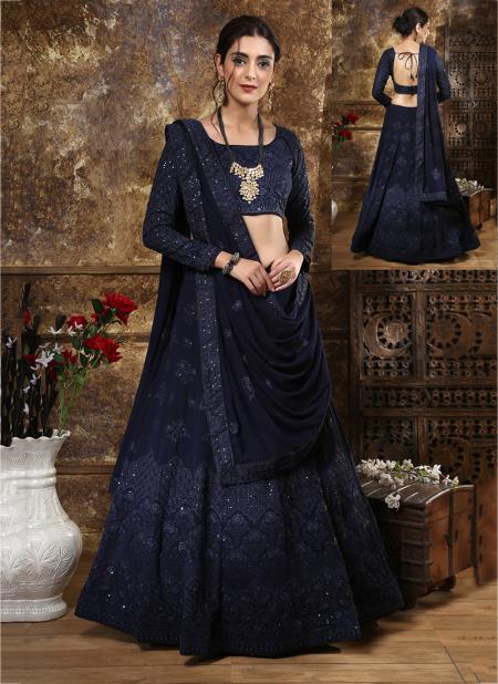 Navy Blue Wedding Wear Georgette Lehenga Choli