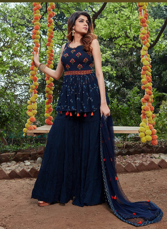 Navy Blue Sharara Suit