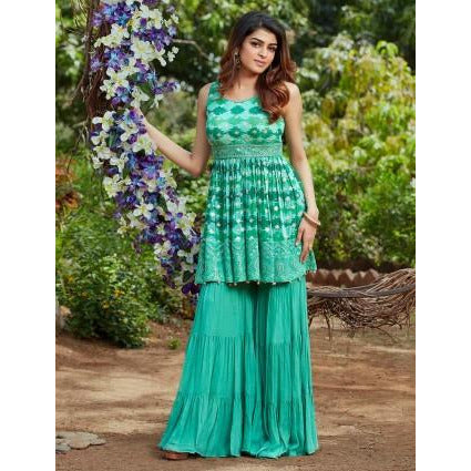 Green Georgette Sharara Suit