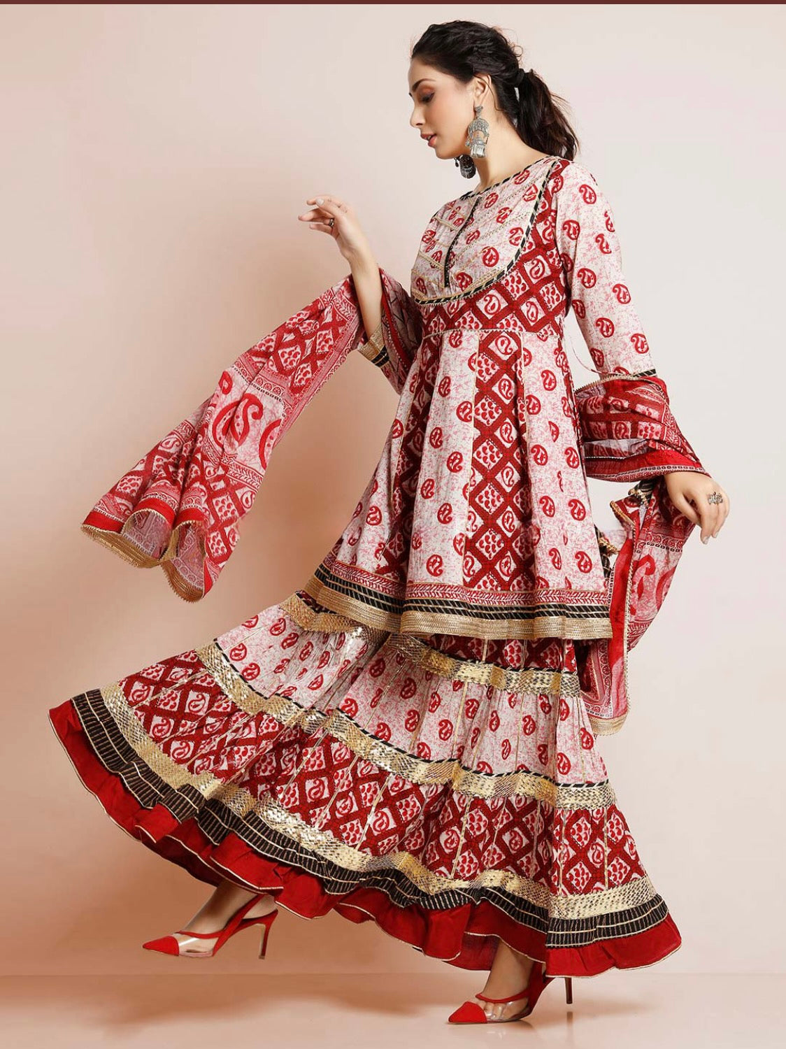 Buy Traditional Red Embroidered Sharara Set by SANA BARREJA at Ogaan Online  Shopping Site