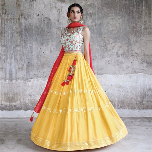 Yellow Party Wear Lehenga Choli