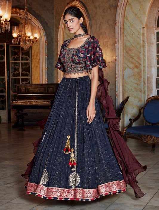 Navy Blue Wedding Wear Lehenga Choli