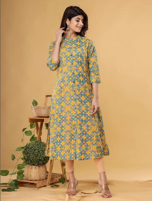 Yellow Casual Wear Straight Kurti