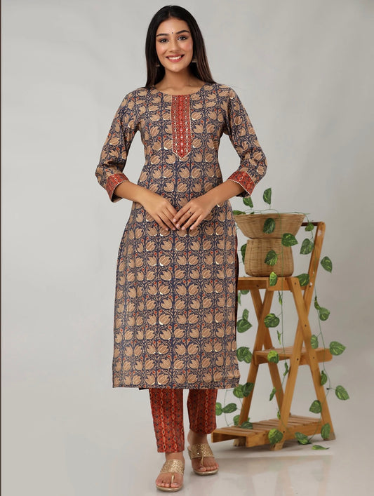 Blue Casual Wear Straight Kurti With Pants