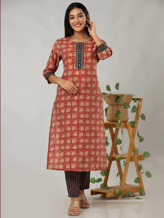 Red Casual Wear Kurti With Pants