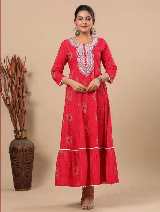 Red Casual Wear Long Kurti