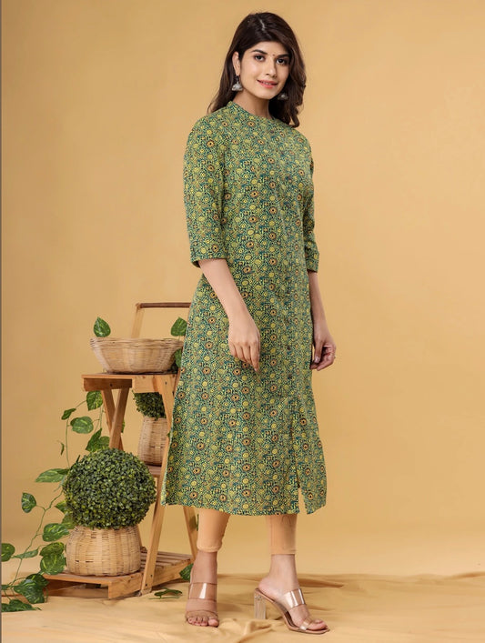 Green Casual Wear Straight Kurti