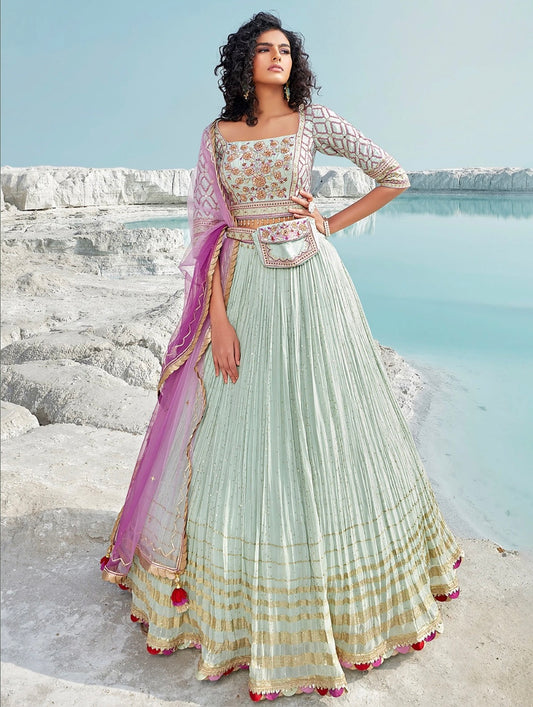 Pista Green Wedding Wear Lehenga Choli