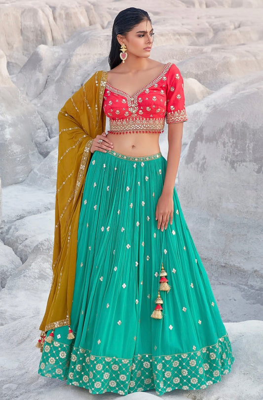 Turquoise Green Wedding Wear Lehenga Choli